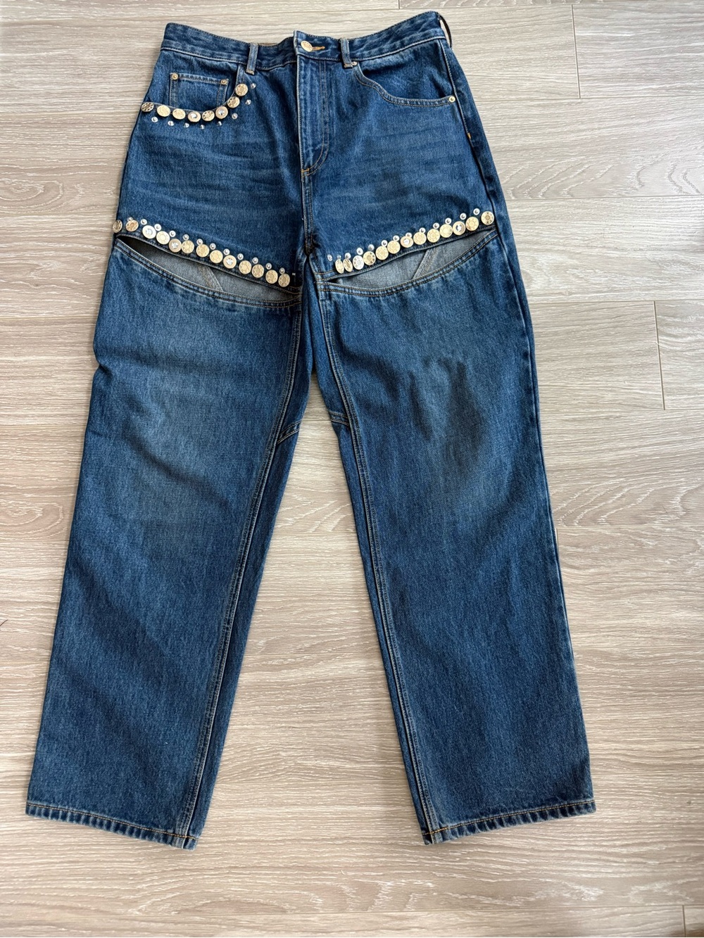 AREA Dark Blue Straight-Leg Jeans with Embellishments